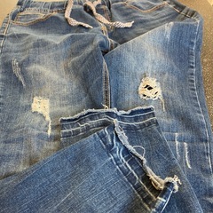 K2511-124 
JEANS TRADE MAKER ウエストゴム デニム パンツ カットオフ ダメージ汚れ有りの画像