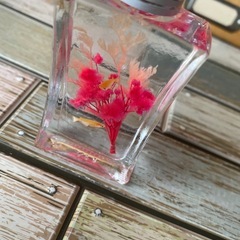 新品　ハーバリウム　メダカ　ピンク　ガラス瓶　フラワー　インテリア　花　置物　飾り　ボタニカル　小物　オブジェ　ディスプレイ　魚の画像