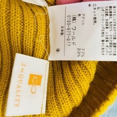 【M】ニット セーター 黄色 リブ編み ハイネック ドロップショルダー ゆったりの画像