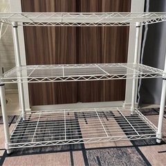 【美品】スチールシェルフ高さ0.6m3段・ホワイトの画像