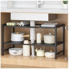 【未使用】【黒】サイズ自由な2段収納棚の画像