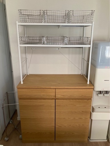 無印　木製キャビネット　木扉　オーク材突板