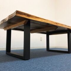 天然木アカシア無垢材 センターテーブル アイアン脚部マットブラック アジャスター付き リビングテーブル 北欧カントリーデザインの画像