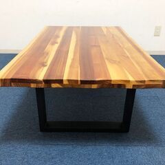 天然木アカシア無垢材 センターテーブル アイアン脚部マットブラック アジャスター付き リビングテーブル 北欧カントリーデザインの画像