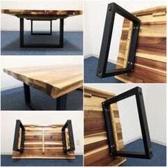 天然木アカシア無垢材 センターテーブル アイアン脚部マットブラック アジャスター付き リビングテーブル 北欧カントリーデザインの画像