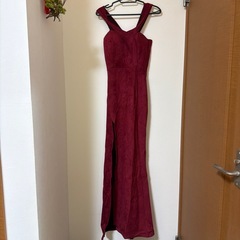 バーガンディ スリット入りロングドレス Sの画像