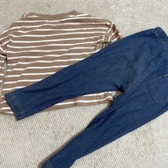 ELFIN DOLL ストライプTシャツとデニム風パンツセット 70-80の画像