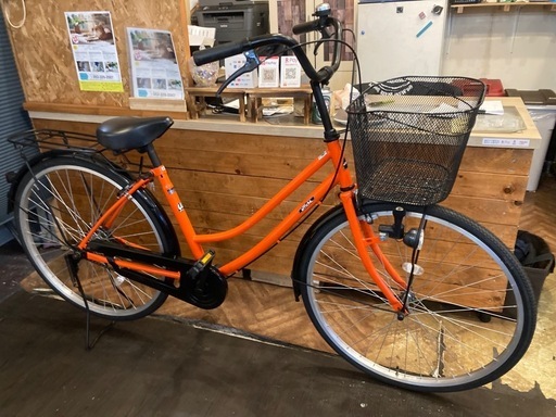 【カゴ新品！】シングルギア　26インチ自転車　オレンジ