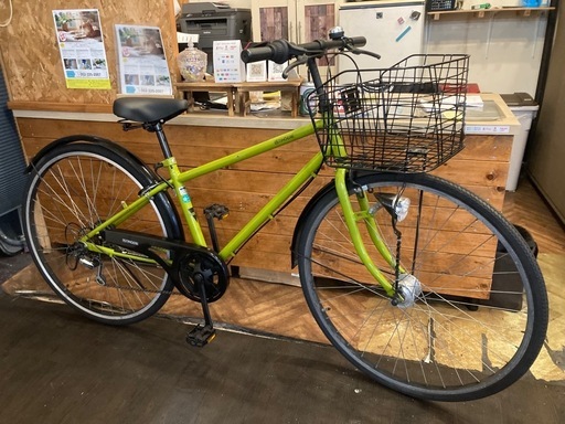 【チェーン新品！】 LEDオートライト　6段変速　27インチ自転車　ライムグリーン