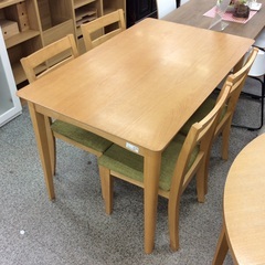 【シンプルなダイニングセット】 ダイニングセット　食卓テーブルセット　イス4脚　布座面　：グリーン/ナチュラルの画像