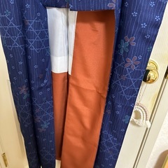 着物　化繊　小紋　紺地に桜と籠目の画像