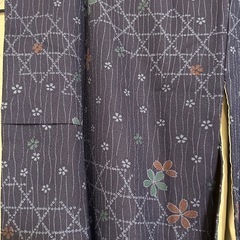 着物　化繊　小紋　紺地に桜と籠目の画像