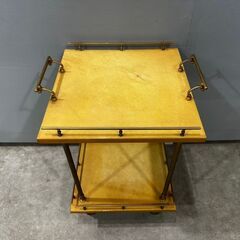 超希少『ALDO TURA』アルドトゥーラ キッチンワゴン サイドテーブル ワゴン カート テーブル 可動式 真鍮 羊皮紙 1960's ヴィンテージの画像
