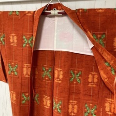 ①【新品未使用】着物 羽織り オレンジ レトロ リメイク アンティークの画像