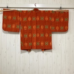 ①【新品未使用】着物 羽織り オレンジ レトロ リメイク アンティークの画像