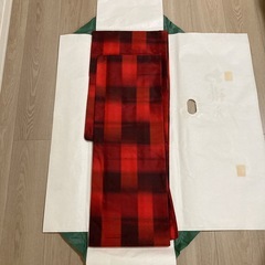 ④【新品未使用】着物 レトロ チェック 赤 茶色 リメイクの画像