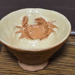 骨董 鷺脚焼播州姫路幻の陶器 盃 蟹 おチョコ ぐい呑み 酒器 ヴィンテージの画像