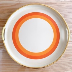 SILVER TONE シルバートーン 丸型お盆 トレー オレンジ レトロポップの画像