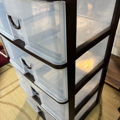 ●４段収納ケース●茶/クリア　衣装ケースの画像