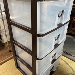 ●４段収納ケース●茶/クリア　衣装ケースの画像