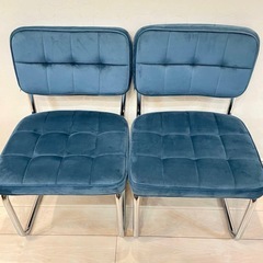 【2脚セット】カンティレバーチェア/ベルベット/青の画像