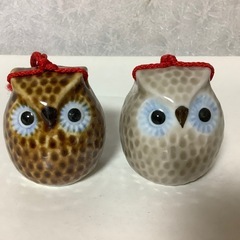 縁起物　幸運　梟　フクロウ　土鈴　ガラス細工　飾物　置物　オブジェの画像