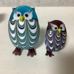 縁起物　幸運　梟　フクロウ　土鈴　ガラス細工　飾物　置物　オブジェの画像