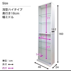 【定価半額以下】コレクションラック DIO ディオ 幅46cm 本体 ミドル ハイタイプ 鍵付 奥行18cmタイプ 浅型の画像
