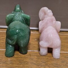 象 パワーストーン 天然石 ローズクォーツ グリーンアベンチュリン 動物 置物の画像