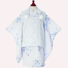 七五三　3歳　女の子　キャサリンコテージ　着物　被布　白花色　水色レースの画像