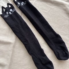 黒猫　キッズ　靴下風ニーハイ風タイツ　100-120cmの画像