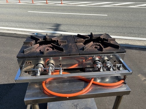 ■中古品 山岡金属 卓上２口コンロ LPガス（プロパンガス） 700ｘ450ｍｍ SILK ROOM 動作問題なし■
