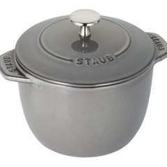 ★美品★ staub ストウブ 「 ラ ココット de GOHAN グレー M 16cm 」 ご飯鍋 炊飯 2合 ペイント 鋳物 ホーロー鍋 IH対応 炊飯器 【日本正規販売品】 La Cocotte de GOHANの画像