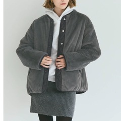 coca ウォッシャブルリバーシブルキルティングブルゾン チャコールの画像