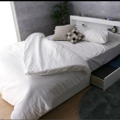 セミダブルベッドフレーム ホワイト 収納ベッド棚　コンセント　LED照明の画像