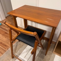 天然木　折りたたみ机と椅子のセットの画像