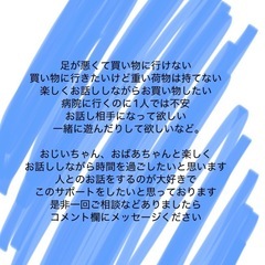 おばあちゃん、おじいちゃんの買い物、病院の付き添い、話し相…