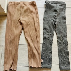 キッズレギンス 2点セット ベージュ グレー　100.110サイズの画像