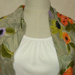 ストール　グリーン×花②の画像