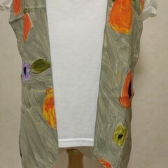 ストール　グリーン×花②の画像