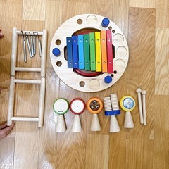 楽器　おもちゃセット　太鼓　木琴　鈴　チャイム　ダブルギロ　ハンドシンバル　マラカス　の画像