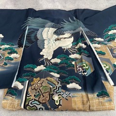 お宮参り　男の子　掛け着　熨斗目　産着　鷹　紺色　青の画像