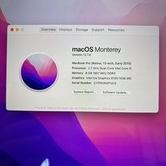 MacBookPro Retina 13-inch2015 SSD 1Tb増設メモリ8Gb新品バッテリーの画像