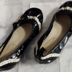 上品 お洒落シューズ 20cm 女の子 発表会 ブラックフォーマル リボン付きの画像