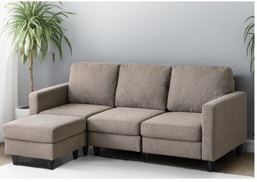 ソファ ベージュ 3人掛け オットマン付き