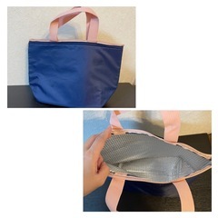 保温保冷トートバッ グ お弁等に！ネイビー×ピンクの画像