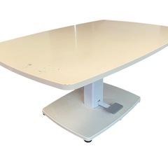 昇降テーブル ペダル式 幅120×奥行80×高さ57～75cm ホワイト系 昇降式 ダイニングテーブル 食卓テーブル 家具の画像