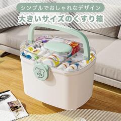 ❤️大容量❤️大きいサイズ くすり箱 薬箱 グリーン シンプル ツールボックスの画像