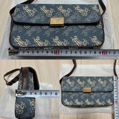 ミニバッグ ポーチ セミショルダー 馬車柄 PUレザー ブルー系の画像