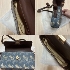 ミニバッグ ポーチ セミショルダー 馬車柄 PUレザー ブルー系の画像